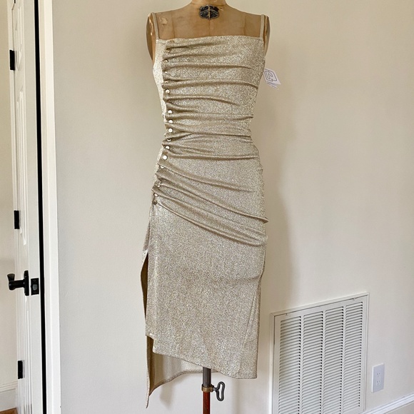 Paco Rabanne Metallic Ruched Asymmetrical Lurex Dress US4 NWT - Picture 8 of 13